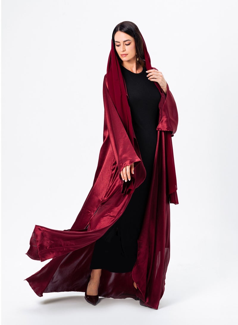 IZEL Red Satin Ruffled Abaya with Hijab - Image 1