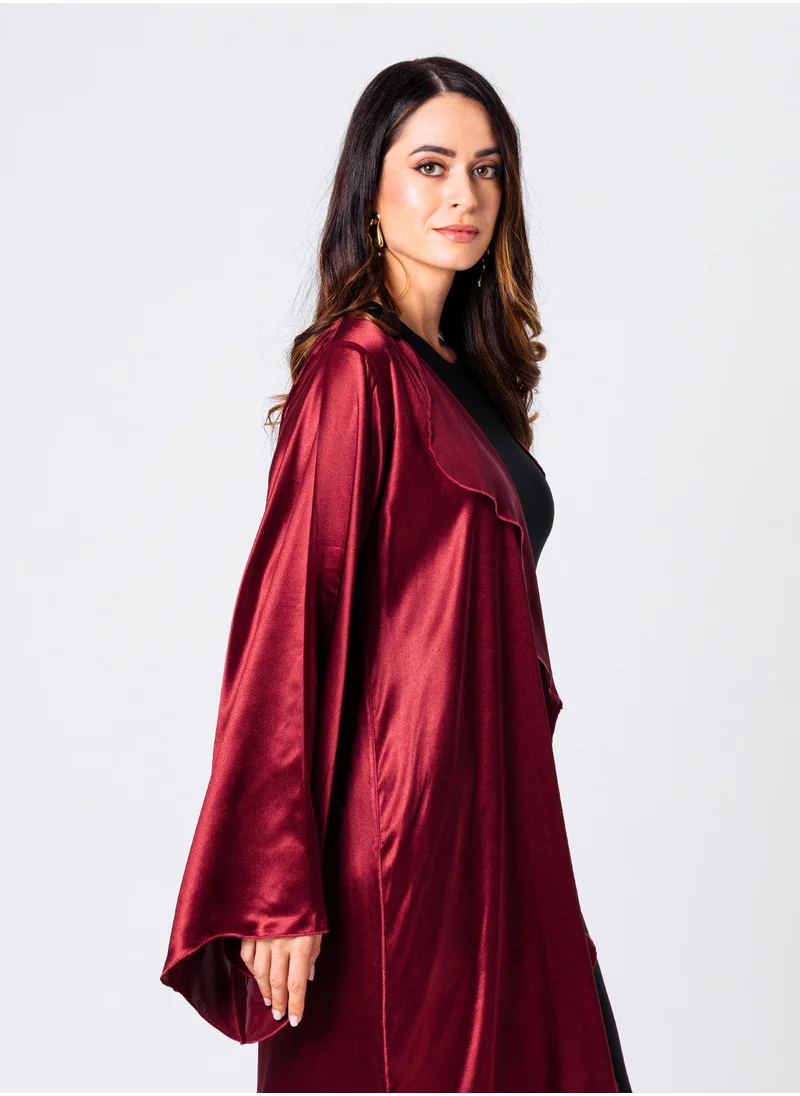 IZEL Red Satin Ruffled Abaya with Hijab