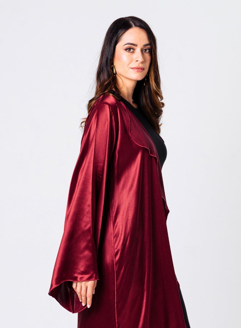 IZEL Red Satin Ruffled Abaya with Hijab - Image 4