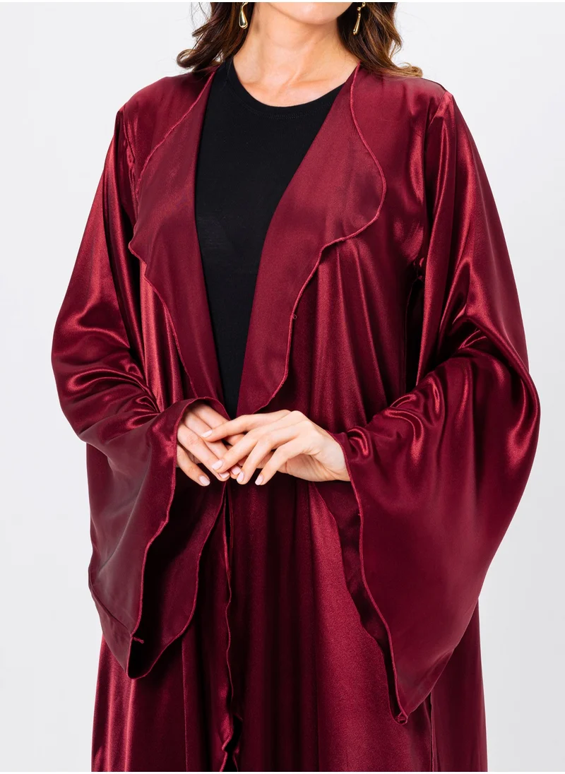 IZEL Red Satin Ruffled Abaya with Hijab
