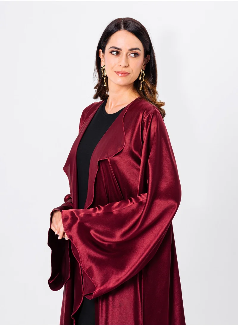 IZEL Red Satin Ruffled Abaya with Hijab