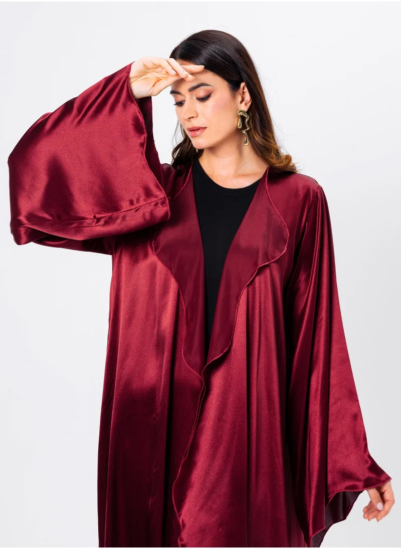 IZEL Red Satin Ruffled Abaya with Hijab