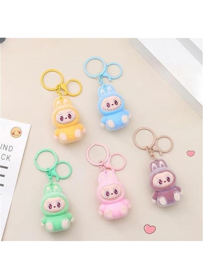 Cute La bubu Keychain, Flocking Cartoon Monsters,Rabbit Home Decoration,Hanging Pendant Gifts,Key Ring Accessories  - Image 5