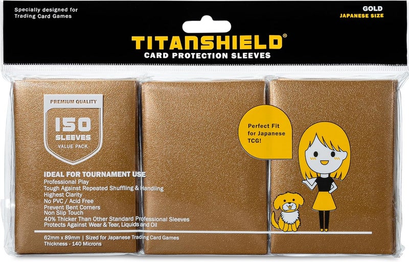 TitanShield (150 Sleeve) Colored Small Japanese Sized Trading Card Sleeves Deck Protector for Yu-Gi-Oh, Cardfight!! Vanguard & More (Gold) - Image 1