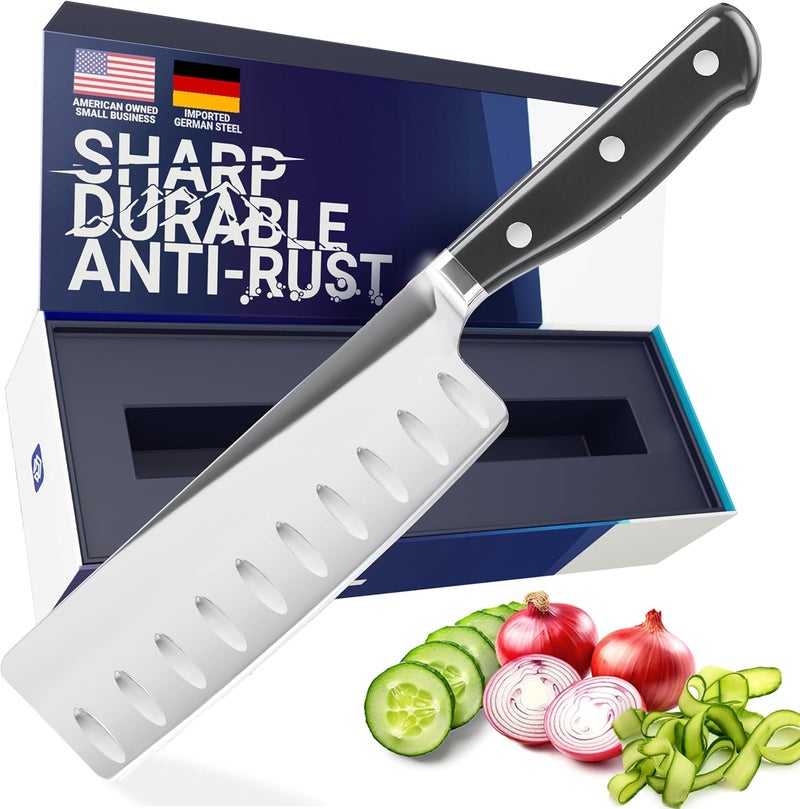 FOXEL Nakiri Square Vegetable Knife 5.76 Inch - German Steel - Full Tang Handle for Produce, Fruits, and Veggies - Razor Sharp High Carbon Stainless Hallowed Edge - Image 1