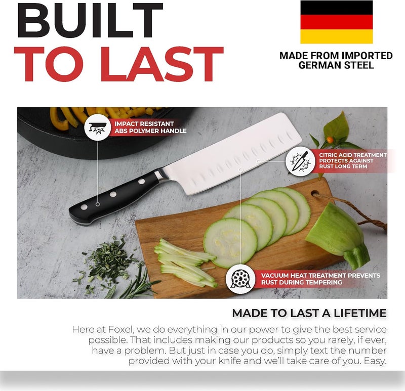 FOXEL Nakiri Square Vegetable Knife 5.76 Inch - German Steel - Full Tang Handle for Produce, Fruits, and Veggies - Razor Sharp High Carbon Stainless Hallowed Edge - Image 3