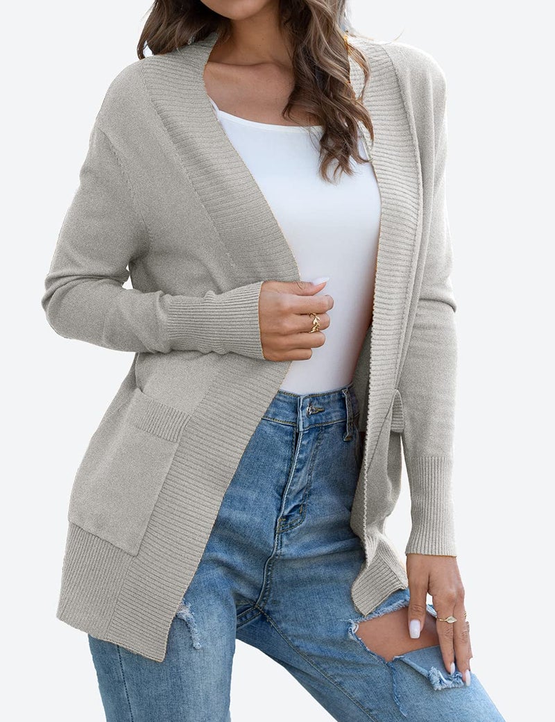REDHOTYPE Women's Cardigans with Pocket Casual Lightweight Open Front Cardigan for Women, Light Gray, Medium - Image 2