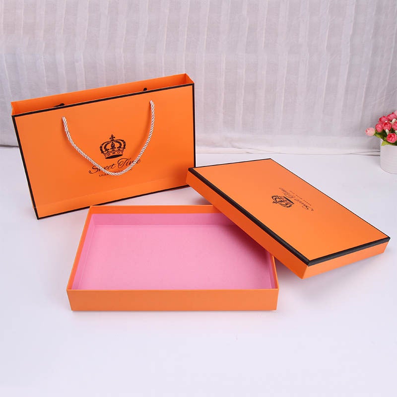 Simple Orange Silk Scarf Heaven And Earth Cover Gift Packaging Box Exquisite Gift Box Clothing Skin Care Products Light Luxury Gift Box - Image 3