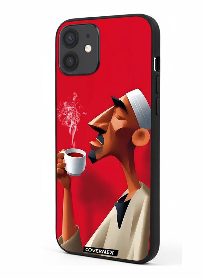 Covernex Apple iPhone 12 Protective Case Cover Printed Featuring Abstract Artistic Man Savouring Morning Coffee - Image 1
