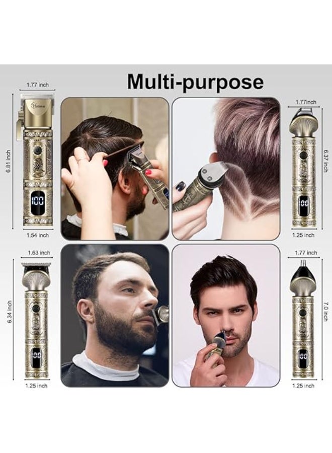 Hatteker Professional Hair Clipper and T-Blade Trimmer Set for Men, Cordless Rechargeable Barber Clipper Beard Nose Hair Trimmer Multipurpose Grooming Kit LED Display(Gold) - Image 5