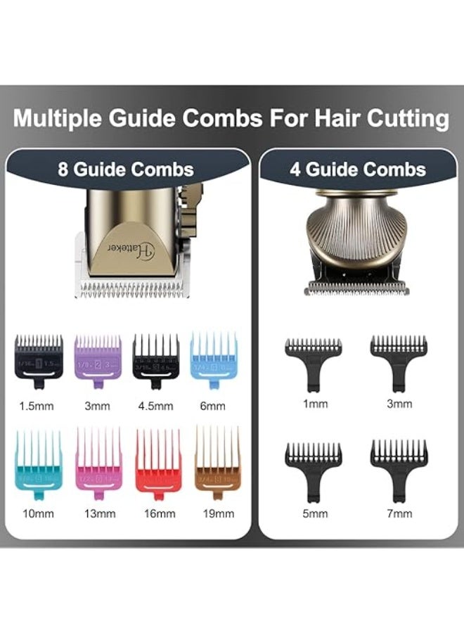 Hatteker Professional Hair Clipper and T-Blade Trimmer Set for Men, Cordless Rechargeable Barber Clipper Beard Nose Hair Trimmer Multipurpose Grooming Kit LED Display(Gold) - Image 3