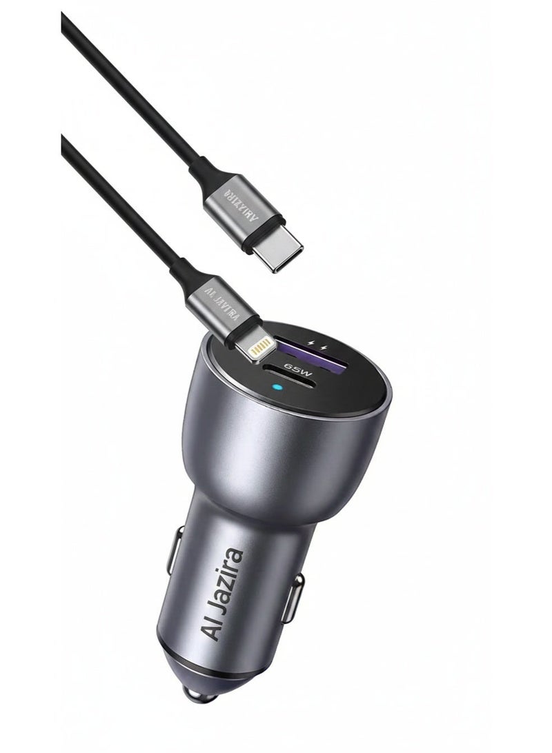 الجزيرة شاحن سيارة فائق السرعة بقوة 65 واط بتقنية الشحن السريع PD - منفذان للشحن السريع USB-C و USB-A - Image 2