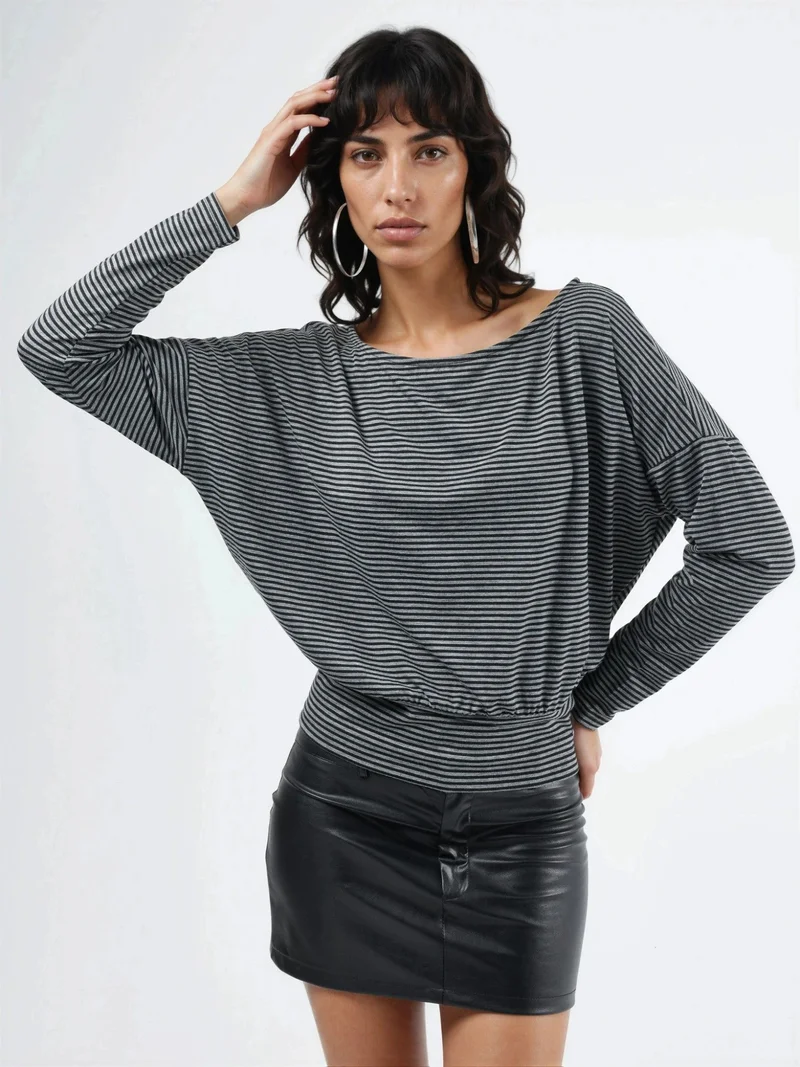 بوسيم BUSEM Striped Boat Neck Blouse