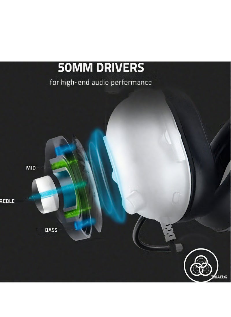 Verci BlackShark V2 X Gaming Headset: 7.1 Surround Sound - 50mm Drivers - Memory Foam Cushion - for PC, Mac, PS4, PS5, Switch, Xbox One, Xbox Series X|S, Mobile - 3.5mm Audio Jack - White  - Image 2