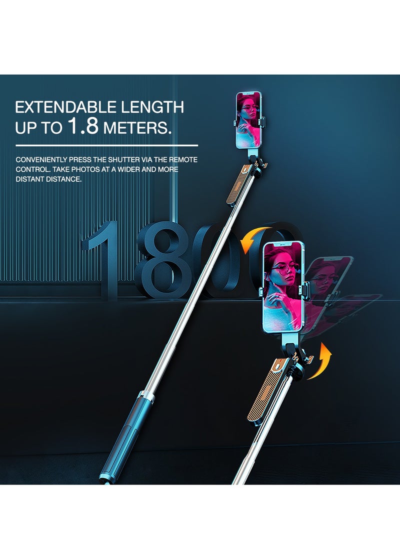 Extendable Selfie Stick Tripod with Wireless Remote and Phone Clip, Lightweight Portable Stainless Steel for i Phone/Android (Model P180) - Image 4