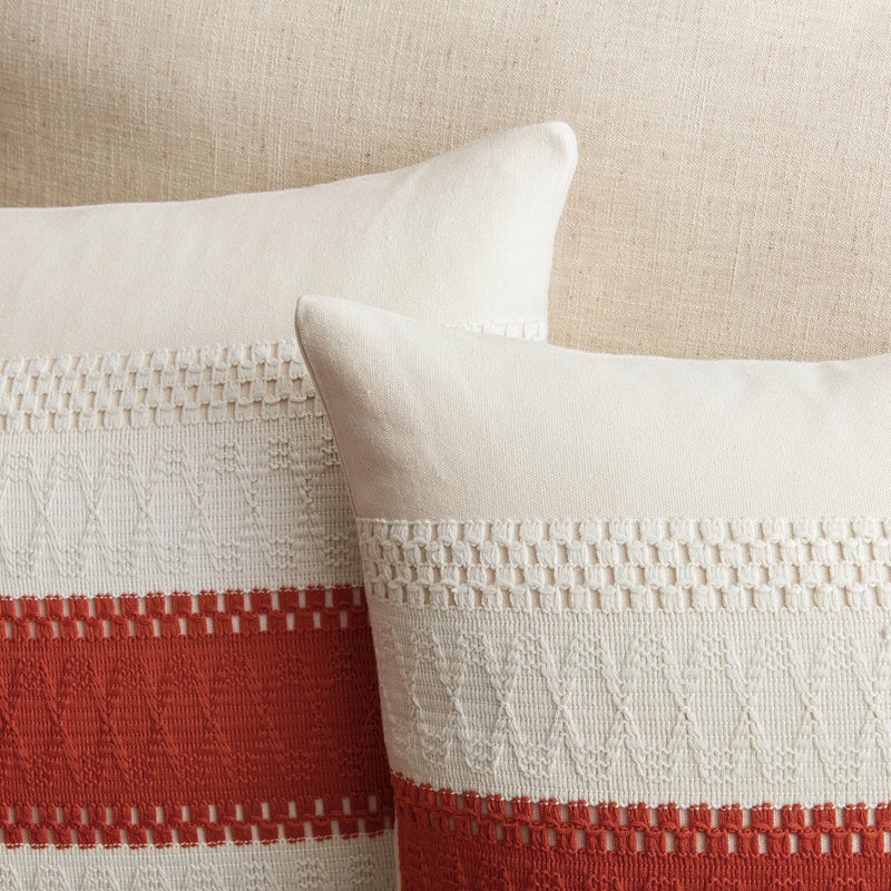 ZeeMart 2 Packs Cotton Boho Throw Pillow Covers 16x16 Inch Contrast Orange  Soft Farmhouse Decorative Fall Couch Pillow Cases Burnt Orange Cushion Covers for Sofa Bed Living Room Home Decor - Image 2