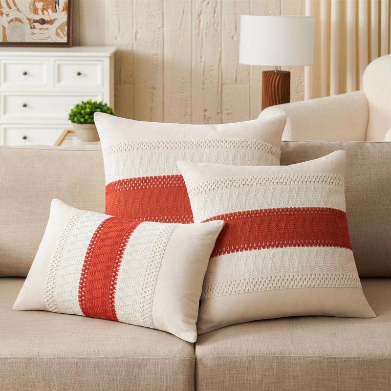 ZeeMart 2 Packs Cotton Boho Throw Pillow Covers 16x16 Inch Contrast Orange  Soft Farmhouse Decorative Fall Couch Pillow Cases Burnt Orange Cushion Covers for Sofa Bed Living Room Home Decor - Image 5