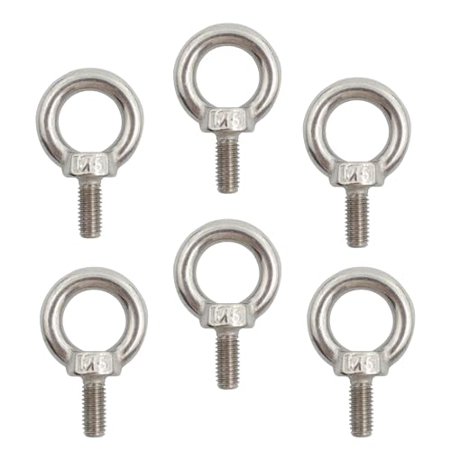 AUXBC 6PCS M5 Lifting Eye Bolt, Stainless Steel Male Thread Eye Bolts, Heavy Duty Screw Ring Shaped Eye Bolt - Image 1