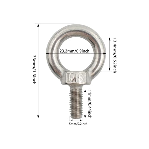 AUXBC 6PCS M5 Lifting Eye Bolt, Stainless Steel Male Thread Eye Bolts, Heavy Duty Screw Ring Shaped Eye Bolt - Image 2