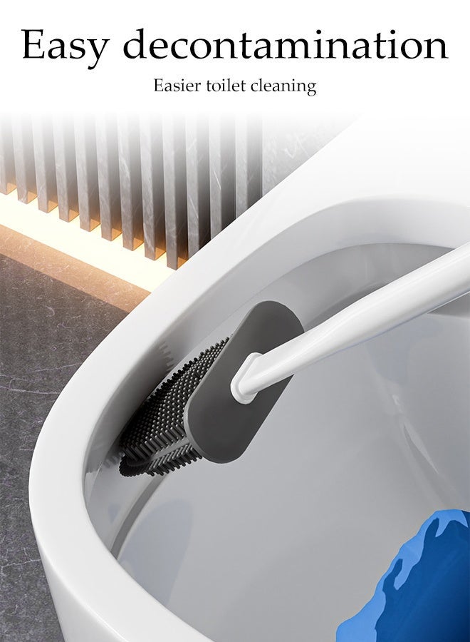 3 in 1 Toilet Brush Holder,with 360° Flexible Head and Strong Handle, Durable Toilet Cleaner Brush with Storage Base, Bathroom Cleaning Tool Set - Image 2