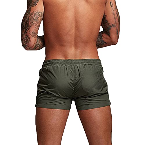 Rexcyril Men's Athletic Gym Workout Shorts 3 Inch Quick Dry Running Bodybuilding Short Shorts with Liner and Zipper Pockets, Army Green, Small - Image 2
