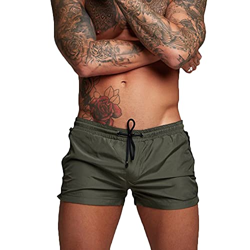 Rexcyril Men's Athletic Gym Workout Shorts 3 Inch Quick Dry Running Bodybuilding Short Shorts with Liner and Zipper Pockets, Army Green, Small - Image 3
