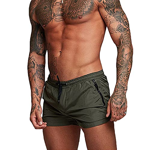 Rexcyril Men's Athletic Gym Workout Shorts 3 Inch Quick Dry Running Bodybuilding Short Shorts with Liner and Zipper Pockets, Army Green, Small - Image 1