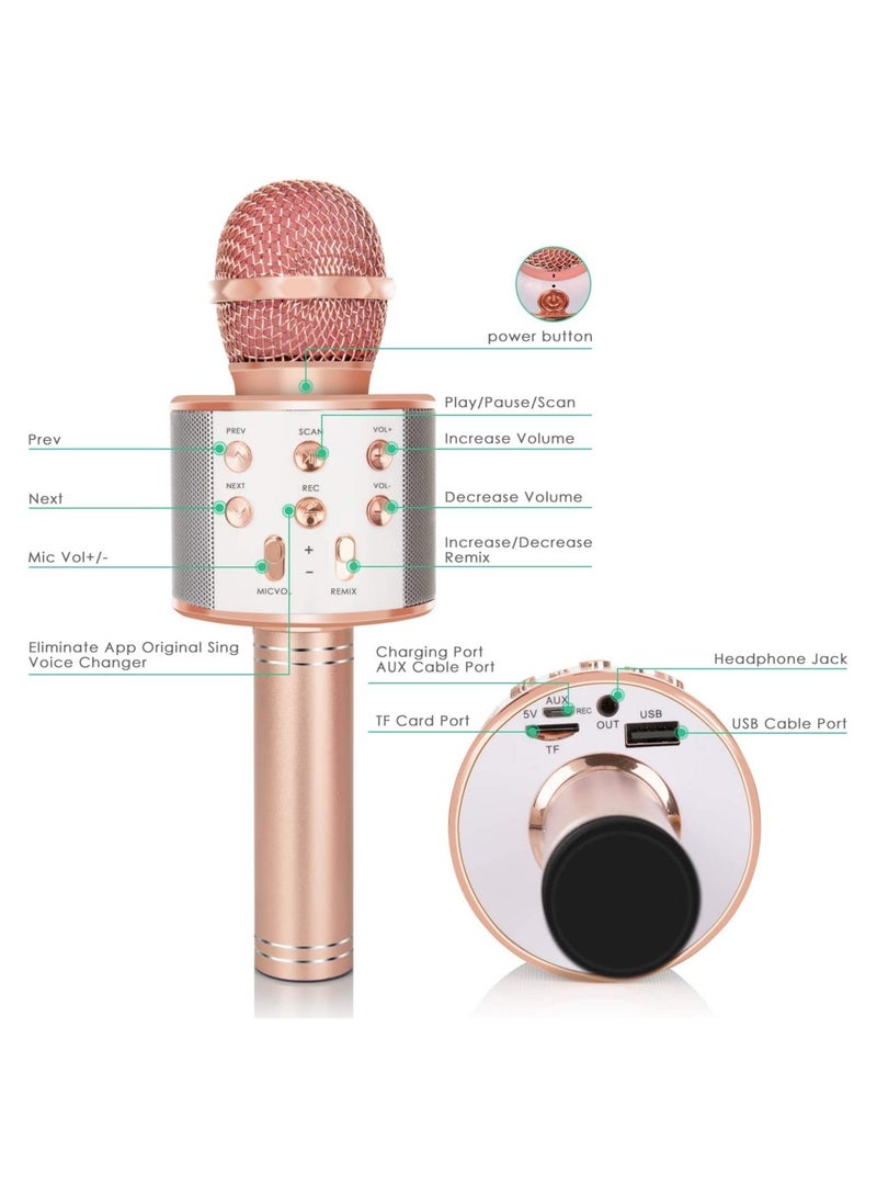 Wireless Bluetooth Karaoke Microphone for Kids, 5-in-1 Portable Handheld Karaoke Mic Speaker Player Recorder with Adjustable Remix - Image 5