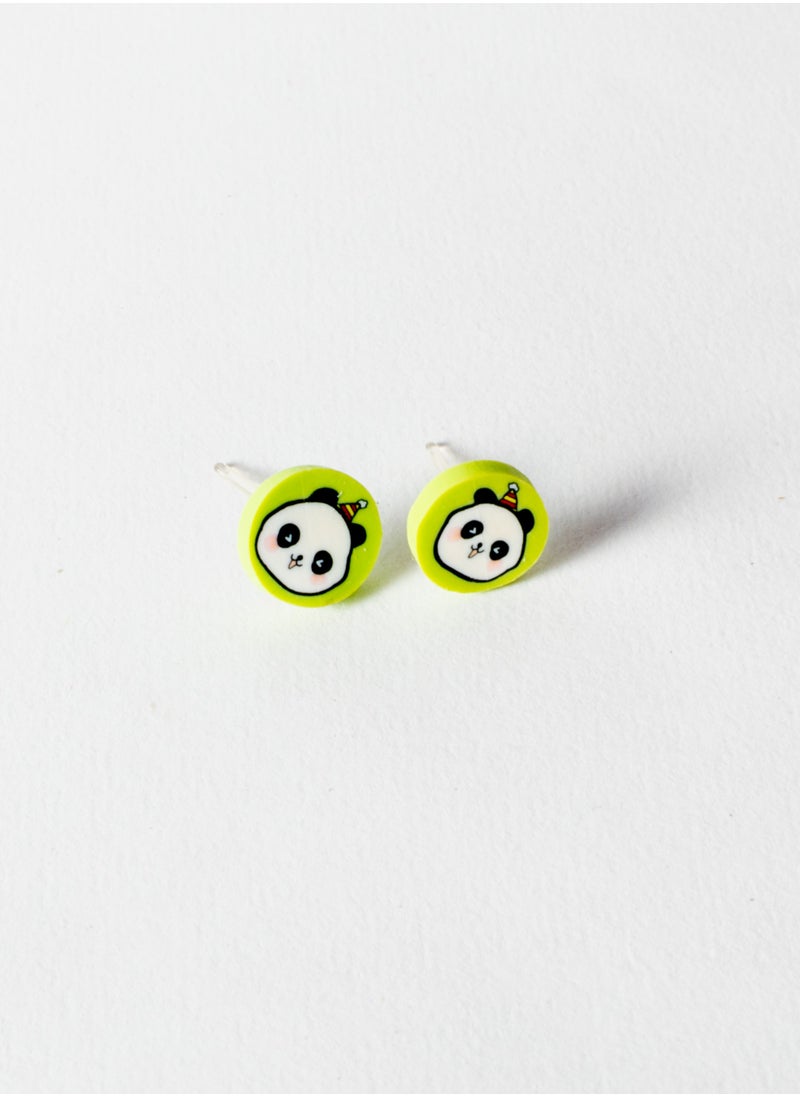 The Black Pearl Accessories Small Silicon Earring for Baby-Premium Quality- Green Panda 