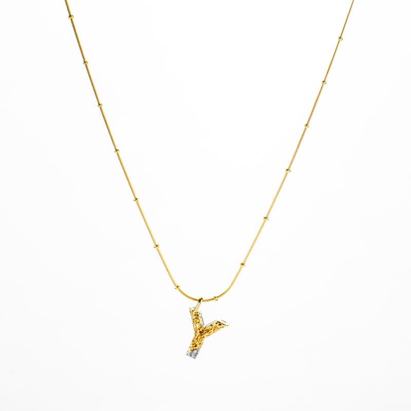 سلسلة أستانليس ستيل ذهبي × فضي مع دلاية مرصعة بفصوص الزيركون حرف Y - Image 1