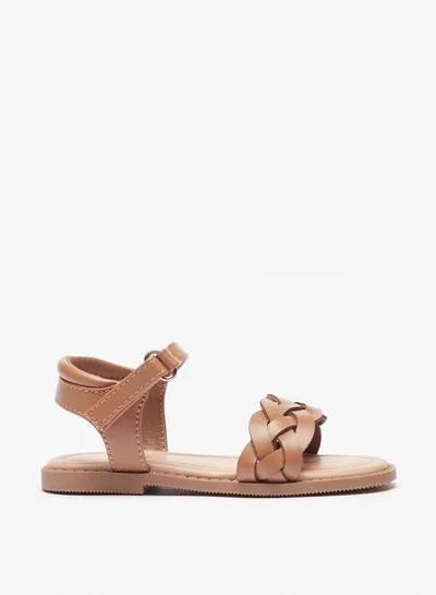 JUNIORS Girls Weave Textured Sandals With Hook And Loop Closure