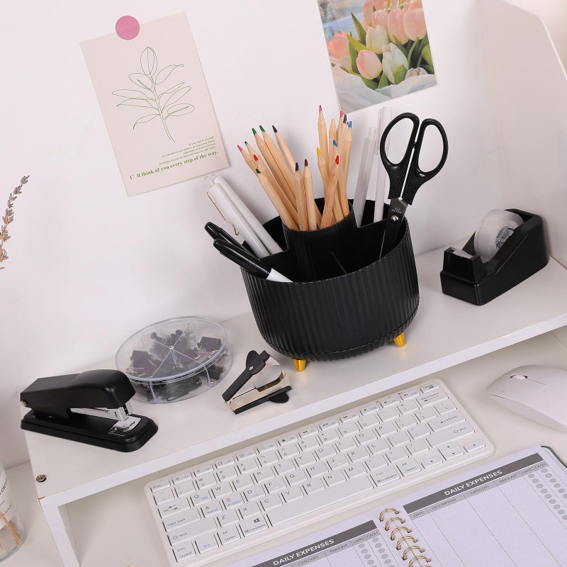SKYDUE Black Office Supplies, Black Office Desk Accessories 10PCS, Pencil Holder for Desk, Stapler, Tape Dispenser, Scissors, Ruler, Clips and 1000pcs Staples, Desk Supplies Set - Image 2
