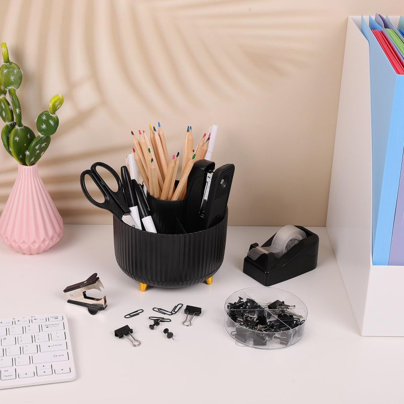 SKYDUE Black Office Supplies, Black Office Desk Accessories 10PCS, Pencil Holder for Desk, Stapler, Tape Dispenser, Scissors, Ruler, Clips and 1000pcs Staples, Desk Supplies Set - Image 5