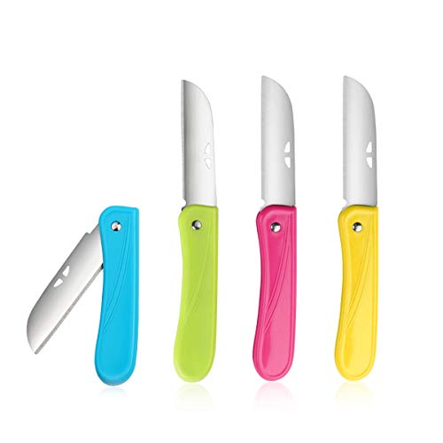 Kocpudu fruit knife small,New Foldable Fruit Knife Set,paring knife set of Exquisite and Beautiful,Small and Easy to Carry,suitable for Most Types of Vegetables and Fruits,4 Pieces(red, Blue,green,yellow) - Image 1