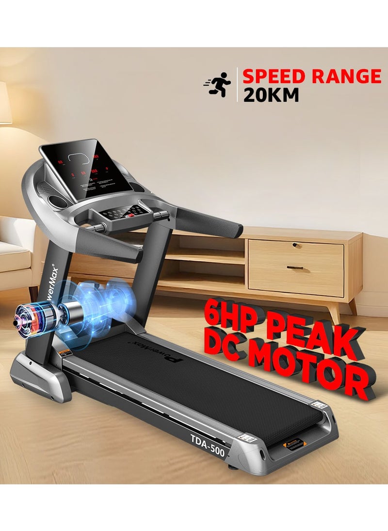 PowerMax Fitness Fitness Tda-500 (6Hp Peak) Motorized Treadmill For Home With Auto-Incline, Semi-Auto Lubrication, 12 Pre-Set Programs, Max.Speed 20 Km/Ph, Max User Weight 150 Kg,  - Image 4