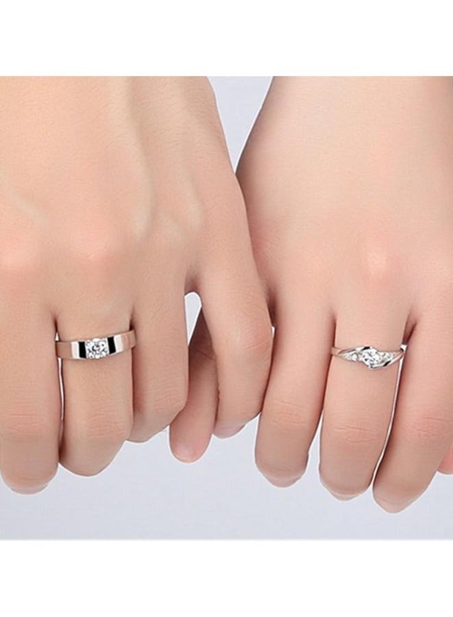 Couple Set Rings Pair Rings 925 Sterling Silver Explosive Women's Square Diamond Zircon Ring Set Ring Cz Full Diamond Engagements Rings Wedding 2 PCS Rhinestone Ring Set Rings Jewelry - Image 4