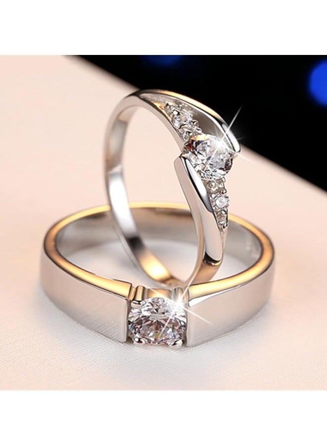 Couple Set Rings Pair Rings 925 Sterling Silver Explosive Women's Square Diamond Zircon Ring Set Ring Cz Full Diamond Engagements Rings Wedding 2 PCS Rhinestone Ring Set Rings Jewelry - Image 1