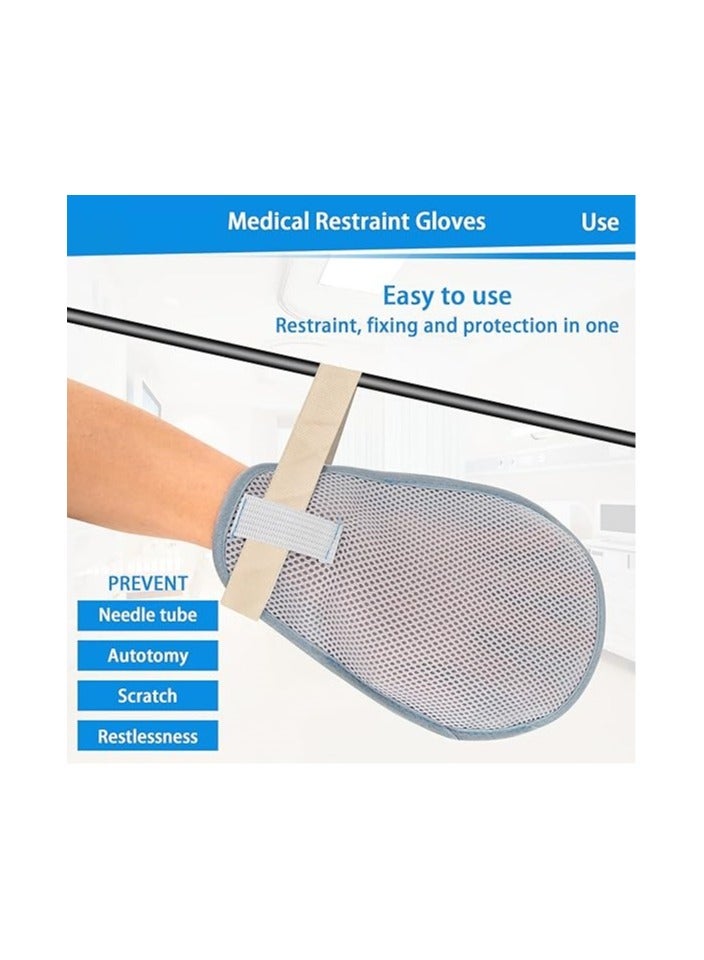 Generic Medical Restraint Gloves - 2Pcs, Hand Protective Gloves for Dementia Patients or Elderly, Autistic Child, Bed Restraints Mitts, Limb Holder, Movement Limited Ties for Hands (Gray) - Image 2