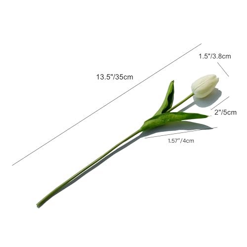 Mandy's Artificial Tulips 28 Stems Cream PU Faux Flowers for Wedding Home Decor 13.5 Inch - Image 2