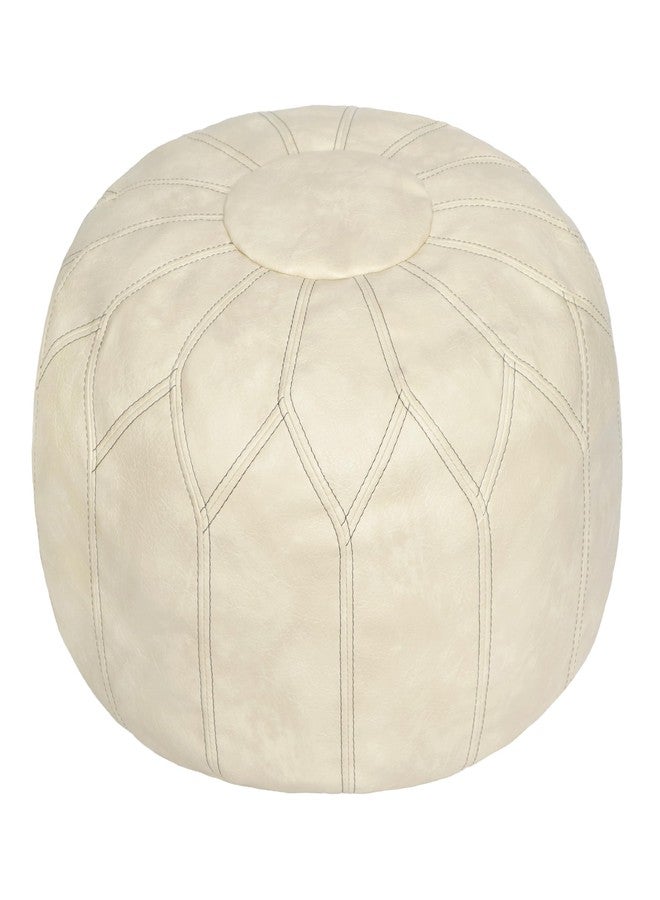 Thgonwid Unstuffed Moroccan Faux Leather Pouf Ottoman with Storage - Handmade Boho Chic Multi-Use Footrest for Living Room, Bedroom, Patio - Round Ethnic Floor Cushion & Decorative Accent, Ivory - Image 1