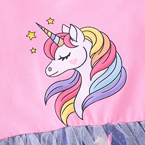 RETSUGO Toddler Tulle Tutu Dress Unicorn Birthday Outfit for Girls Flutter Sleeve Rainbow Unicorn Outfit Party Princess Tutu School Dresses Easter Pink 5-6t 1315 - Image 5