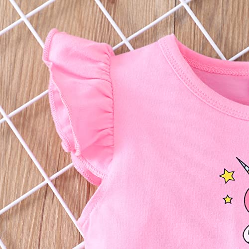 RETSUGO Toddler Tulle Tutu Dress Unicorn Birthday Outfit for Girls Flutter Sleeve Rainbow Unicorn Outfit Party Princess Tutu School Dresses Easter Pink 5-6t 1315 - Image 4