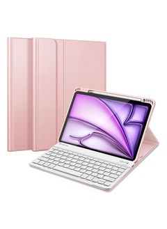 حامل فوليو قابل للفصل غطاء لوحة مفاتيح بلوتوث لاسلكي ناعم TPU مع حامل قلم رصاص لجهاز iPad Pro 11 بوصة M4 (2024) وردي