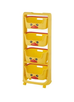 XiuWoo Toys Organizer Children's toy storage rack, living room small yellow duck baby snack cart, multi-layer movable bedroom bedside storage rack, 118.5cm, yellow  - Image 1