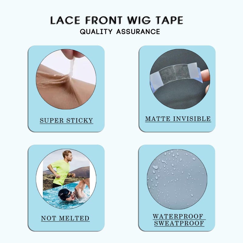 coloryoung 36pcs Blue Double Sided Waterproof Lace Wigs Adhesive Tape Strips for Lace Front Wig Toupee - Image 5