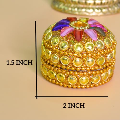 santarms Kumkum Box Set, Refillable Sindoor For Married Women, Ideal Wedding Gift, Puja Round Sindur Shringar Dani Dabbi, Beautifully Designed Moti Dibbi, Fancy And Elegant tilak Stick - Image 4