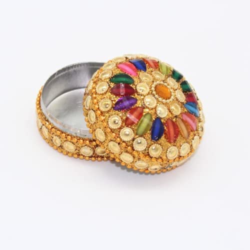 santarms Kumkum Box Set, Refillable Sindoor For Married Women, Ideal Wedding Gift, Puja Round Sindur Shringar Dani Dabbi, Beautifully Designed Moti Dibbi, Fancy And Elegant tilak Stick - Image 3