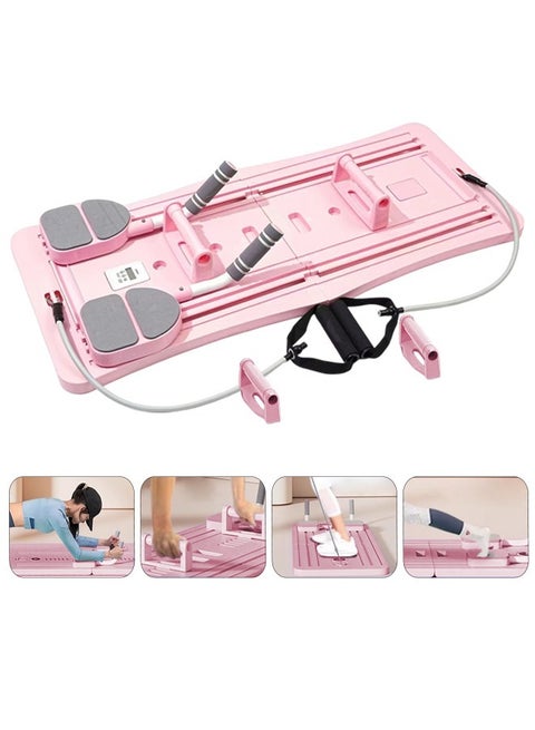 4 in 1 Foldable Pilates Reformer Machine, Workout Abdominal Board, Plank Trainer, Automatic Rebound Core, Fitness Push Up Board, Ab Roller Wheel Training, Full Body Workout Equipment, Home Gym System