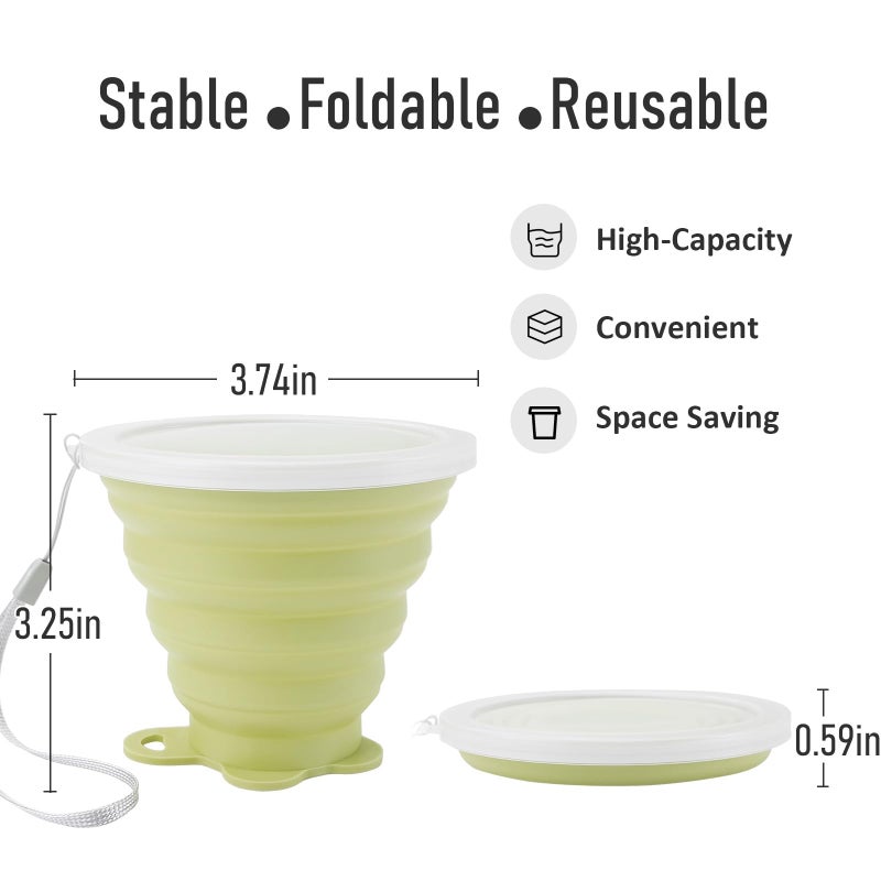 JBER Silicone Collapsible Travel Cup, Silicone Folding Camping Cup with Lids Expandable Drinking Cup for Outdoor Hiking Travel (Yellow Green & Light Brown) - Image 3