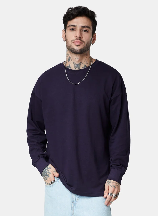 ذا سوليد ستور The Souled Store Men Oversized Fit Solid Berry T-Shirt